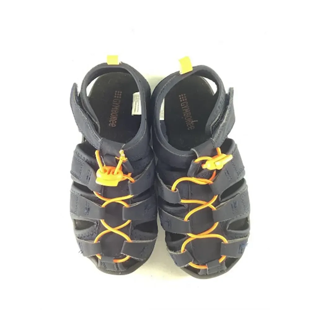 Gymboree Boys Black & Orange Drawstring Sandals Kids Youth Size 1